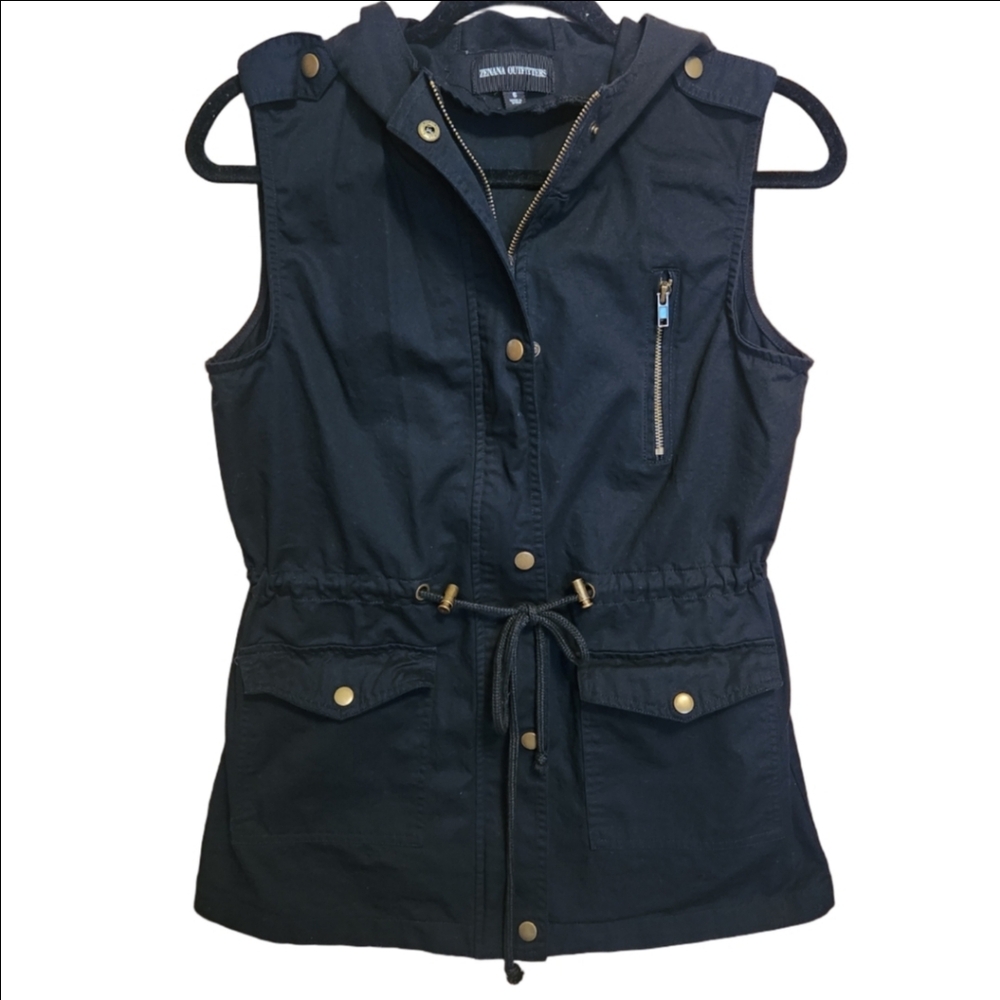 ZENANA OUTFITTERS SLEEVELESS COTTON BLACK UTILITY VEST SIZE SMALL LIKE NEW!